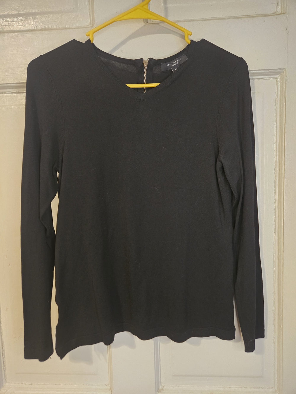 Ann Taylor Black Long Sleeve Top with Back Zip Detail